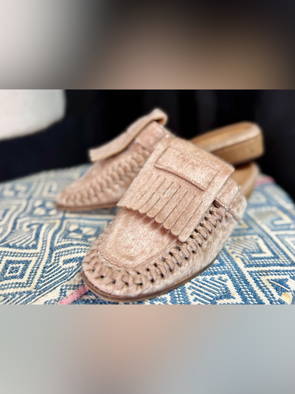 Mi.iM Blush Pink Fringed Slip-On Loafers